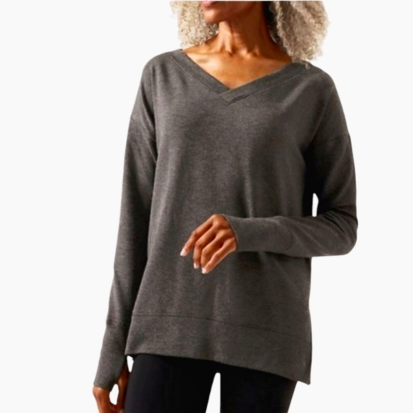 Athleta Tops - Athleta Soft Coaster Charcoal Gray Luxe V-Neck Sweatshirt. Size L